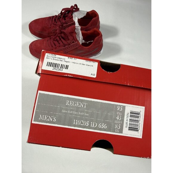 Brooks X BAIT Regent Inferno Running Shoes Mens Size 9.5 Red Suede 110205 1D 656 main image 10
